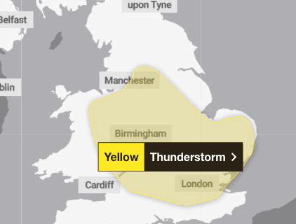 Met Office issues major 19-hour thunderstorm warning covering EIGHT UK regions