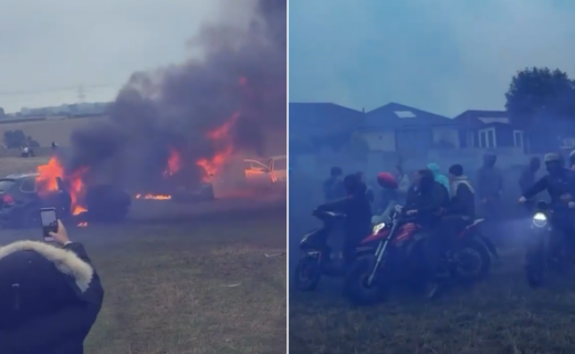 Mob of balaclava-clad youths torch cars in 'tribute' to dead A66 joyrider