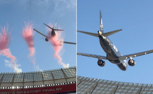 Passenger plane narrowly avoids crash into packed stadium as 'dangerous' pre-game flyover slammed