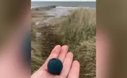 Dozens of mysterious blue balls found scattered on British beach after being released from nuclear power station