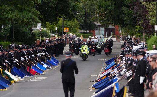 Hundreds of police line streets for funeral of officer killed in 'gang-fuelled' A66 crash