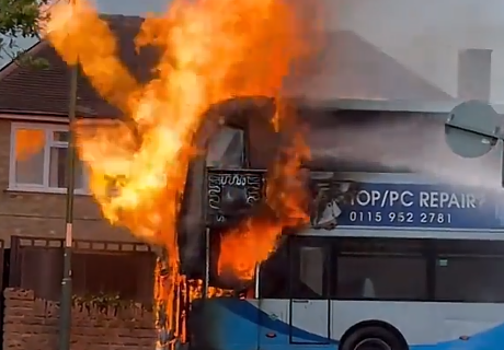 Nottingham bus engulfed in flames as firefighters rush to scene to extinguish raging inferno